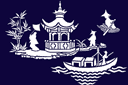 Oosterse stijl stencils - Scène met pagode en boot