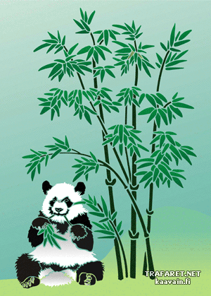 Panda en bamboe 3 (Sjablonen met bladeren en takken)
