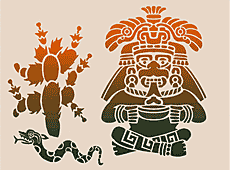 Figurine avec cactus (Pochoirs avec d'anciens motifs aztèques)