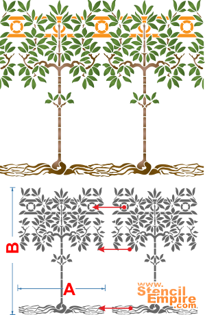 Een rand van gestileerde bomen. - sjabloon voor decoratie