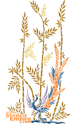 Vogel en bamboe - sjabloon voor decoratie