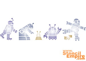 Robots. Pak van 4 stuks. (Randen stencils - kleine partijen verkoop)