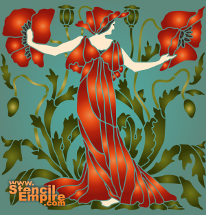 Fille au coquelicot (Pochoirs des styles Art nouveau et Art déco)