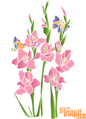 Gladiolen en vlinders - sjabloon voor decoratie