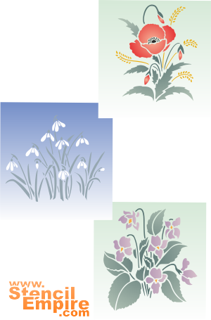 Papaver, sneeuwklokje, korenbloem - sjabloon voor decoratie