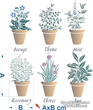 Fleurs en pots (Pochoirs avec jardin et fleurs sauvages)