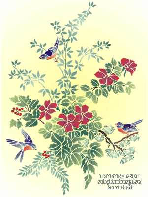 Bloemen en vogels 29 - sjabloon voor decoratie