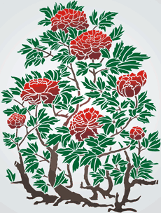 17e eeuwse pioenrozen - sjabloon voor decoratie