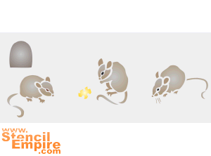 Trois souris. Paquet de 4 pièces. (Pochoirs pour animaux - vente en petits lots)