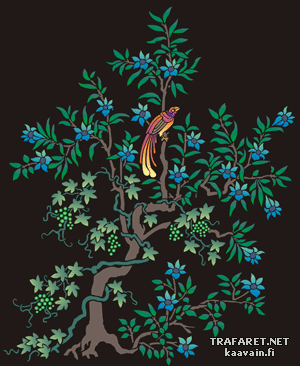 Arbre, raisins et un oiseau (Pochoirs avec arbres et buissons)
