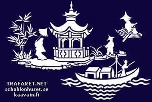 Scène avec pagode et bateau (Pochoirs de style oriental)