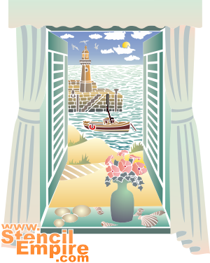 La mer par la fenêtre (Pochoirs avec peintures murales de la mer)