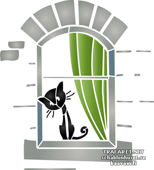 Chat sur la fenêtre 05 - pochoir pour la décoration
