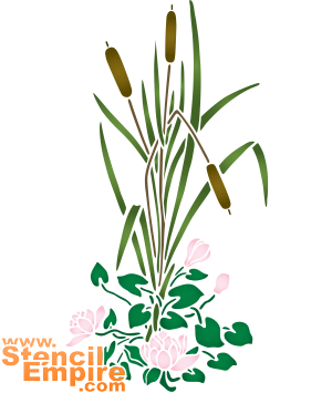 Waterlelies en riet - sjabloon voor decoratie