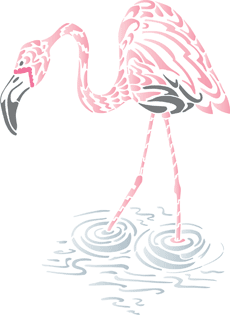 Flamant rose dans l'eau - pochoir pour la décoration