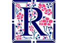 Lettre initiale R - pochoirs avec textes et séries de lettres