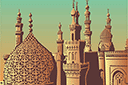 Minarets du Caire - pochoirs avec des points de repère et des bâtiments