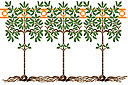 Une bordure d'arbres stylisés. - pochoirs avec arbres et buissons