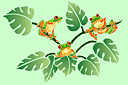 Drie kikkers - sjablonen met tropische dieren en planten