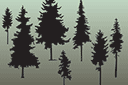 Sept pins - pochoirs avec arbres et buissons