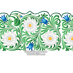 Large bordure de marguerites et de clochettes - pochoir pour la décoration